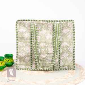 HAND BLOCK PRINTED TOTE BAG WITH ZIP